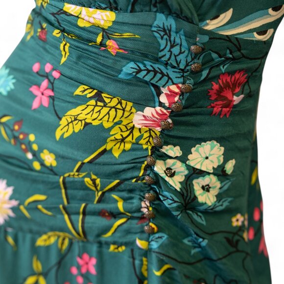 SOLD * MAEVE ANTHROPOLOGIE Emerald Green Floral Bird Butterfly Dress - Picture 9 of 17